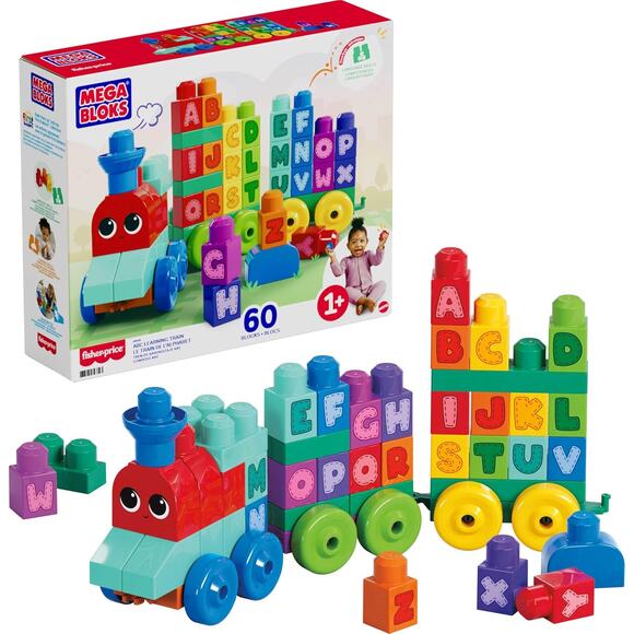 NWT Mattel Mega Bloks ABC Learning Train Building Set Multicolored 60 Pc1+ Years - Picture 1 of 7